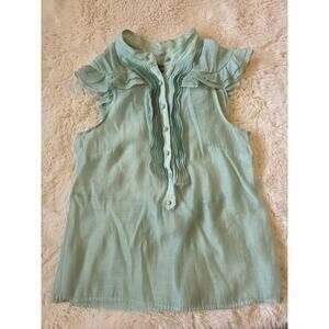 Kenar Semi Sheer Womens Flutter sleeve Feminine PinTuck light Sage Blouse size 6